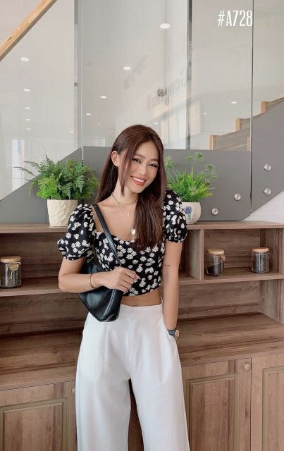 Áo croptop hoa cúc cột nơ sau kèm ảnh thật | BigBuy360 - bigbuy360.vn