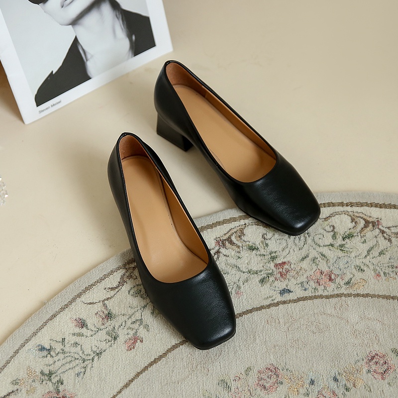 Giày Cao Gót Da Mũi Vuông Thời Trang Cho Nữ