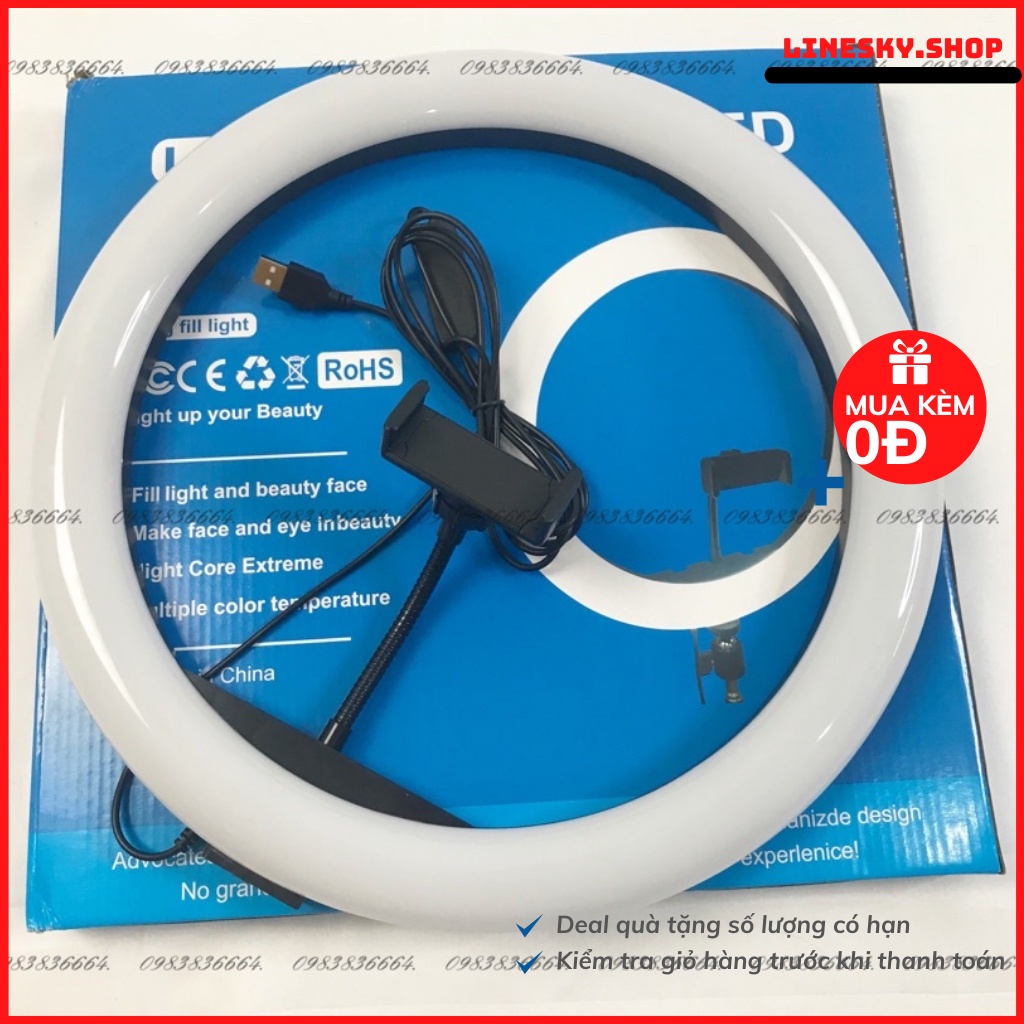 Đèn led live stream LJJ-36 1 kẹp điện thoại trợ sáng bán hàng,dạy online,makeup đường kính 36cm
