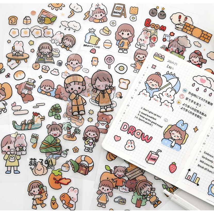 Bộ 100 tấm sticker Telado Happy day hình dán PET washi trang trí sổ | BSB201