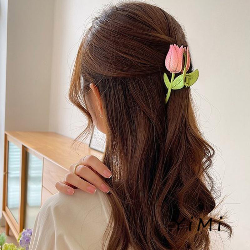 Kẹp Tóc Hình Hoa Tulip 3D Màu Hồng Thời Trang Mùa Hè Cho Nữ