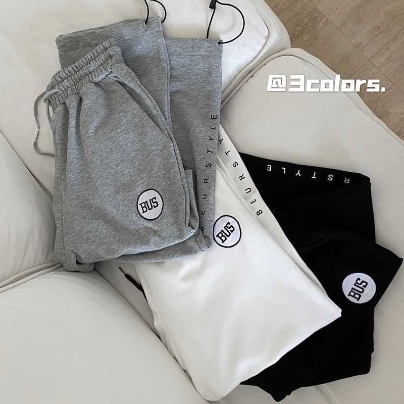 Quần nỉ jogger 🦋 thêu chữ BUS dáng suông thể thao ống rộng 3 màu chất vải cotton dày dặn mềm mịn