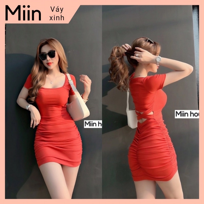 Váy body zip cổ u hở lưng