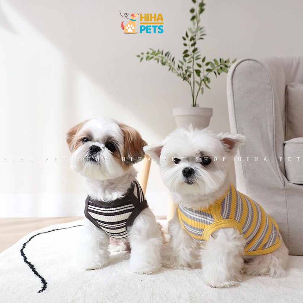 Áo Cho Chó Mèo Ba Lỗ Thoáng Mát Thêu Hoạt Hình Chất Liệu Thun Cotton 100% Mát Mẻ Hàn Quốc, Quần Áo Thú Cưng Hihapet.