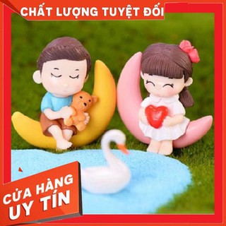 Cặp đôi cung trăng 🔥Coco Forest🔥 phụ kiện trang trí chậu cây, tiểu cảnh