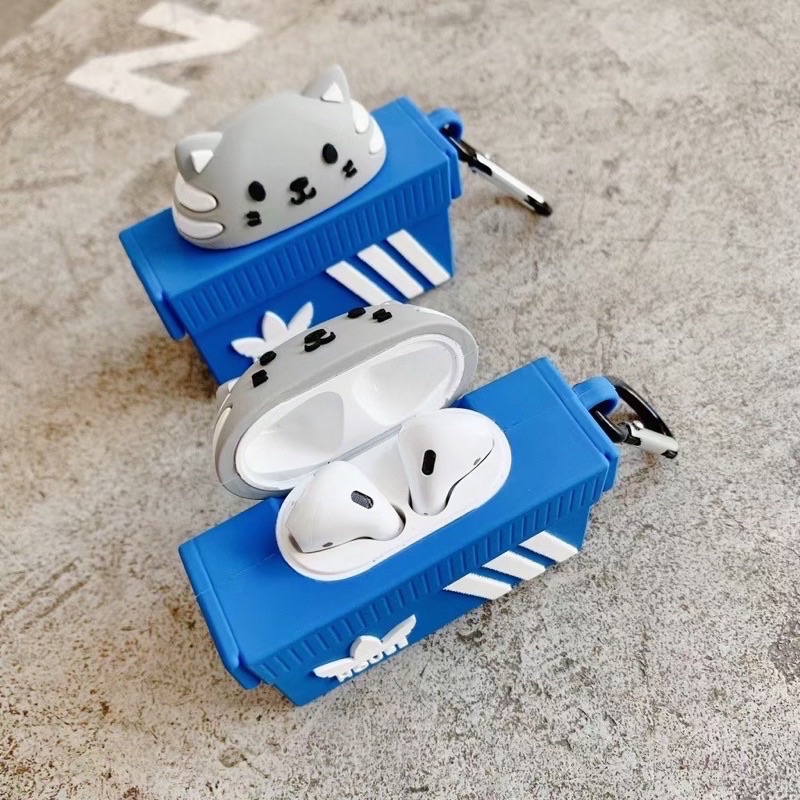 Case Airpod 1/2/Pro Hình Hộp Mèo Đen Mèo Xám