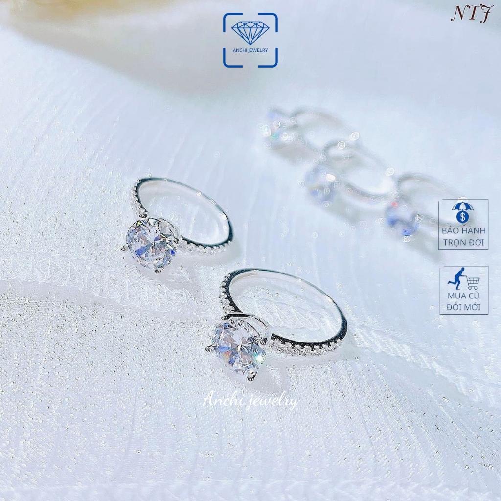 Nhẫn nữ mặt đá cao viên chủ 6ly, chuẩn bạc ta sáng đẹp mạ vàng giá rẻ, Anchi Jewelry