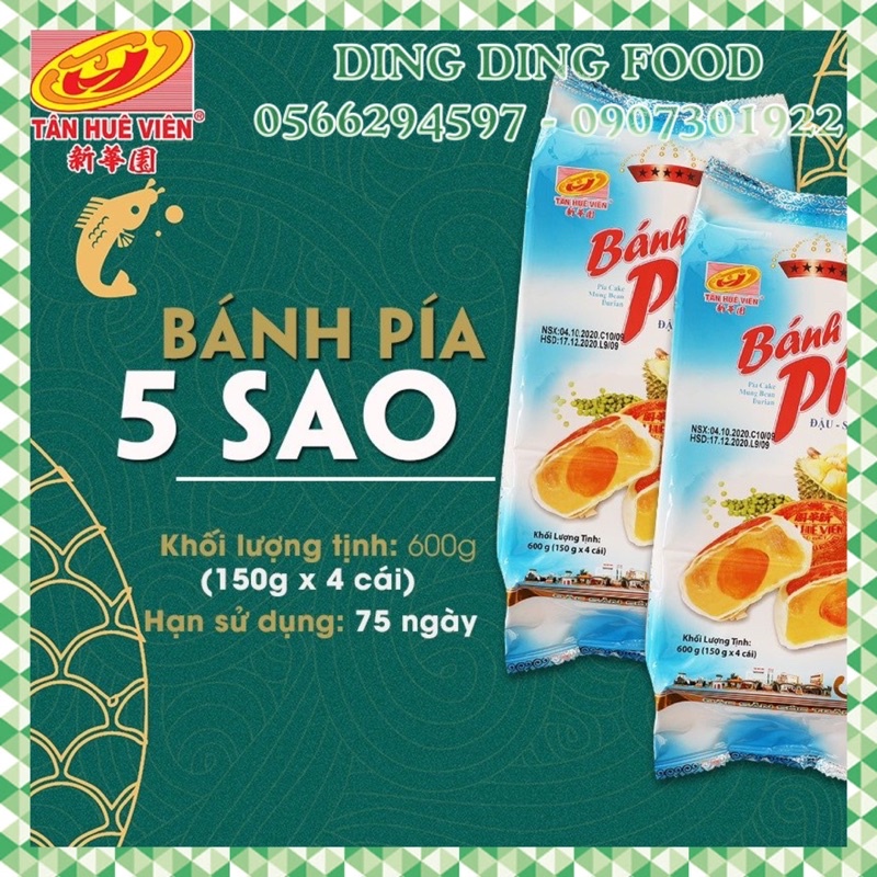 Bánh Pía Đậu Xanh Sầu Riêng Trứng 5 Sao 600g [ 4 BÁNH ] Tân Huê Viên| Bánh Pía Tân Huê Viên| Ăn Vặt - DING DING FOOD