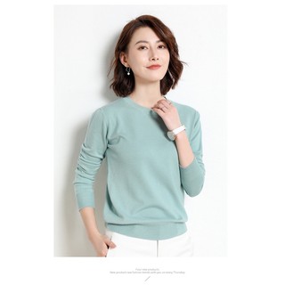 Áo len dài tay mỏng cổ tròn bo gấu nhiều màu