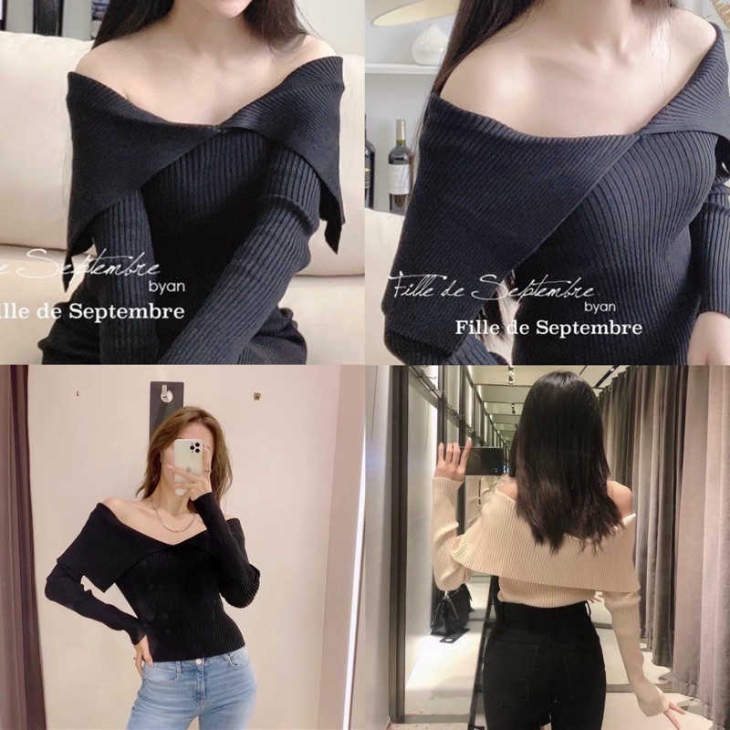 [Ảnh thật/Video] Áo len tăm kiểu mơi thiết kế cổ bẻ ulzzang Áo len tăm trễ vai Quảng Châu | BigBuy360 - bigbuy360.vn