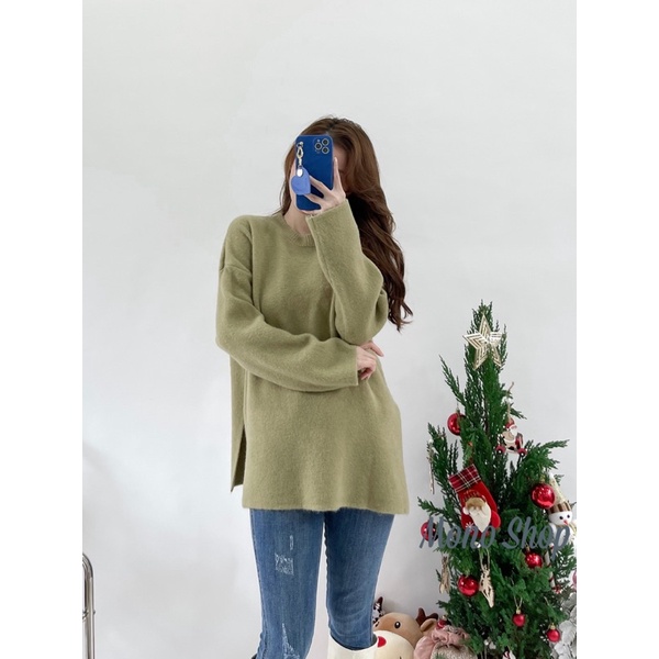 Áo len lông thỏ siêu mềm chất đẹp cổ tròn xẻ tà 2 bên Ảnh thật/ sẵn | BigBuy360 - bigbuy360.vn