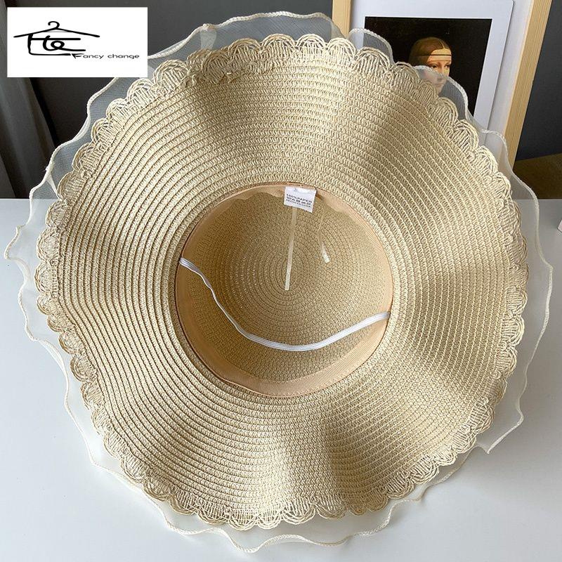 Nón Cói Rộng Vành Phối Lưới Thời Trang Đi Biển Mùa Hè Cho Mẹ Và Bé