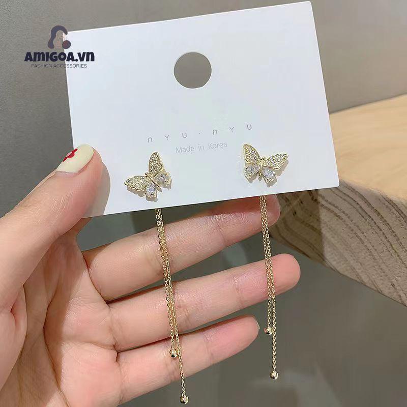 ✨✨ BUTTERFLY Đôi Bông Tai Dáng Dài Mạ Bạc 925 Hình Bướm Xinh Xắn Cho Nữ