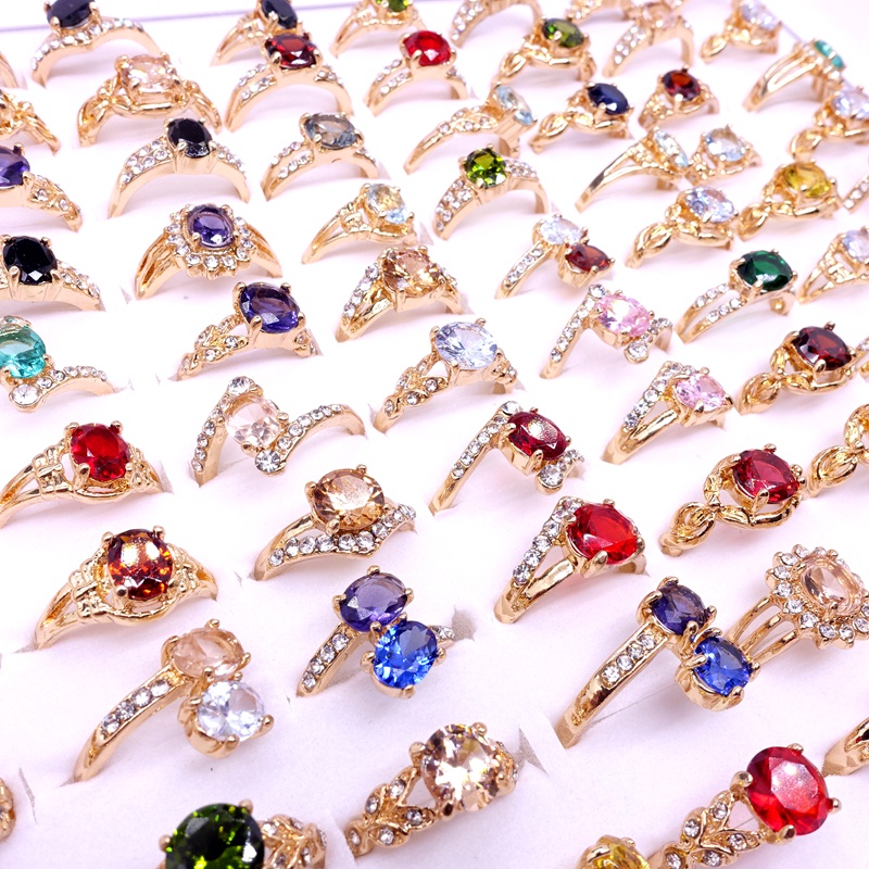 Set 20 Nhẫn Mạ Vàng Đính Đá Zircon Nhiều Màu Thời Trang