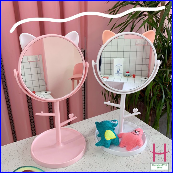 Gương Tai Mèo Để Bàn Trang Điểm Siêu Cute Xoay 360 Độ