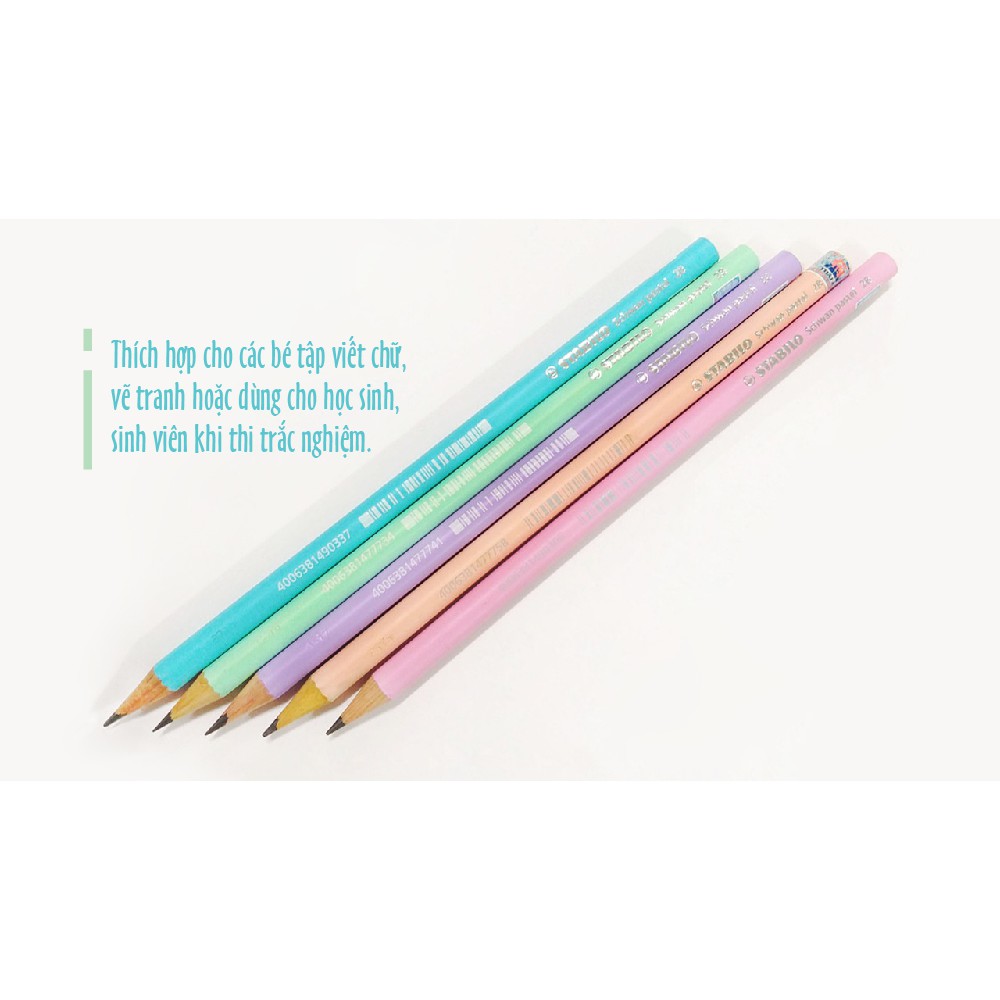 Bộ 3 cây bút chì gỗ STABILO Schwan Pastel 2B + tẩy ER191E (PC421-C3+)