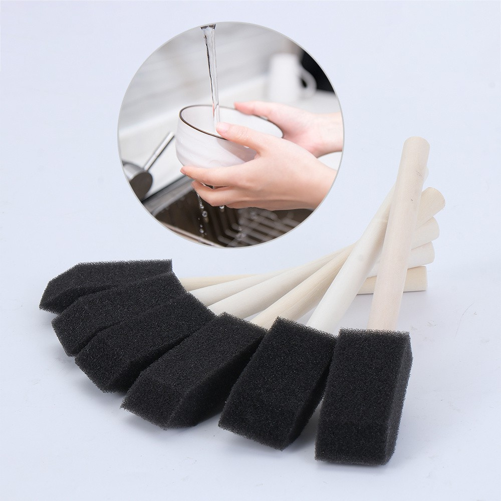 JANE 10 Pieces New Sponge Brush Cleaning Wooden Handle Brushes Graffiti Tools Foam Brush 1 inch Crafts Children Drawing Painting Toys