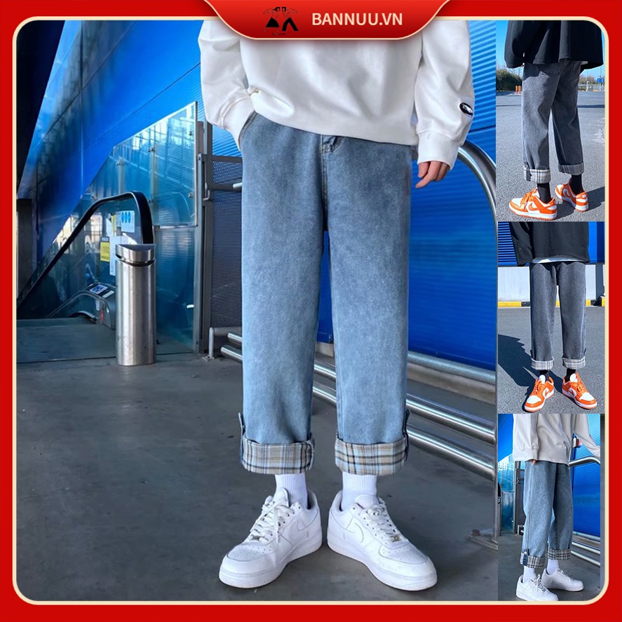 Quần baggy jean ống rộng suông thời trang Hàn Quốc unisex cá tính quần jean nam ống đứng quần jean nam kiểu dáng hàn quốc  from rộng Quần ống suông