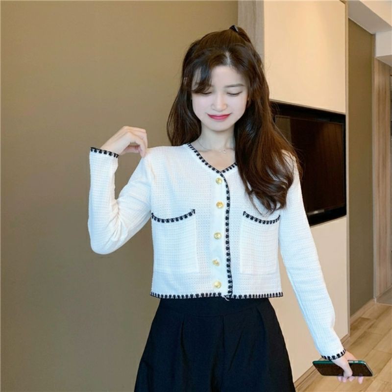 Áo khoác cardigan thun len cổ tim phong cách hàn quốc 2021