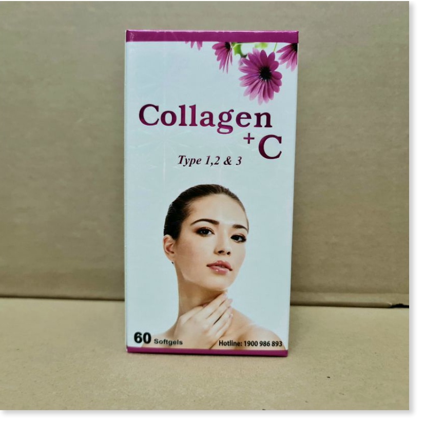 Collagen + C Type 1,2 & 3 giảm lão hóa làn da, giúp da trắng sáng căng mịn  - Hộp 60 viên