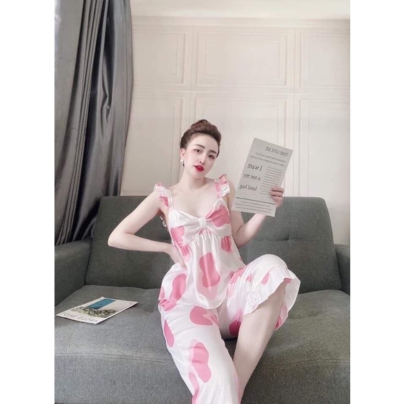 Set Bộ Bigsize❤️Set Bộ 2 Dây Nơ Ngực Quần Lửng Qua Gối Chất Lụa Mềm Mát Hàng May Kỹ Size 50-95kg | BigBuy360 - bigbuy360.vn