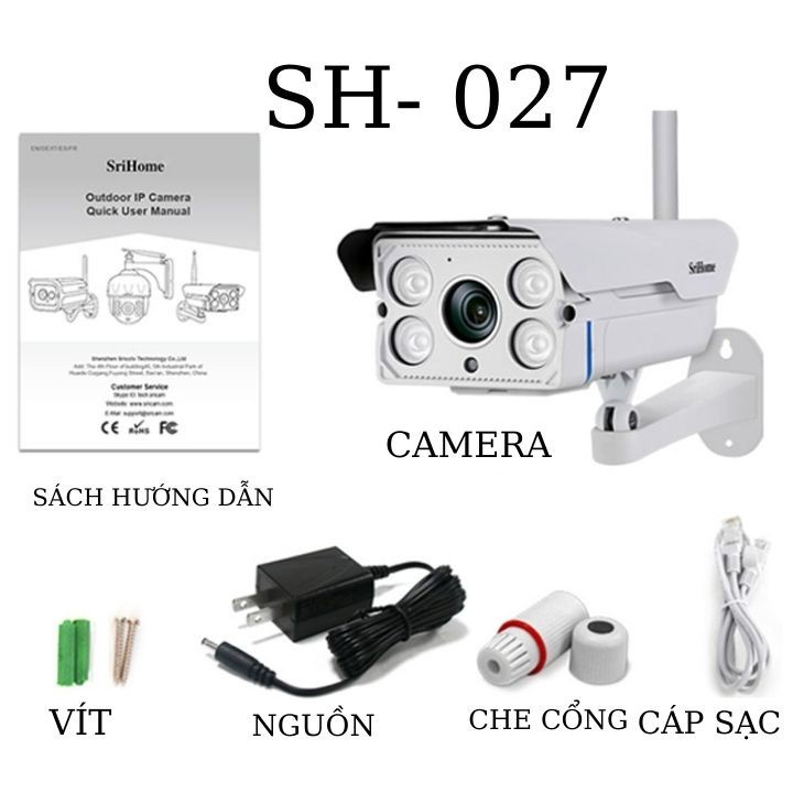 Camera Wifi SriHome SH027 1080p FullHD zoom 5x, hồng ngoại nhìn đêm 40m, camera ngoài trời - Bảo hành 1 năm