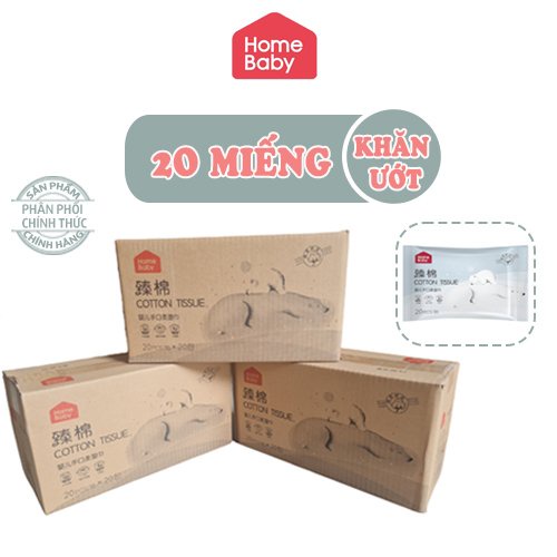 Thùng 20 gói Khăn Ướt Không Mùi Cho Bé HomeBaby Nội Địa Trung