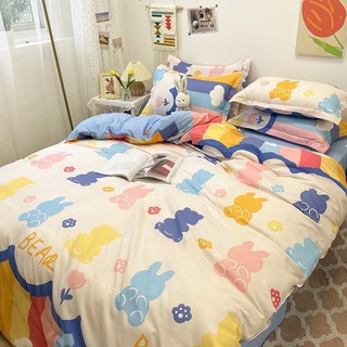 Bộ Drap & Chăn Phao Cotton Poly Thỏ Mây Cầu Vồng