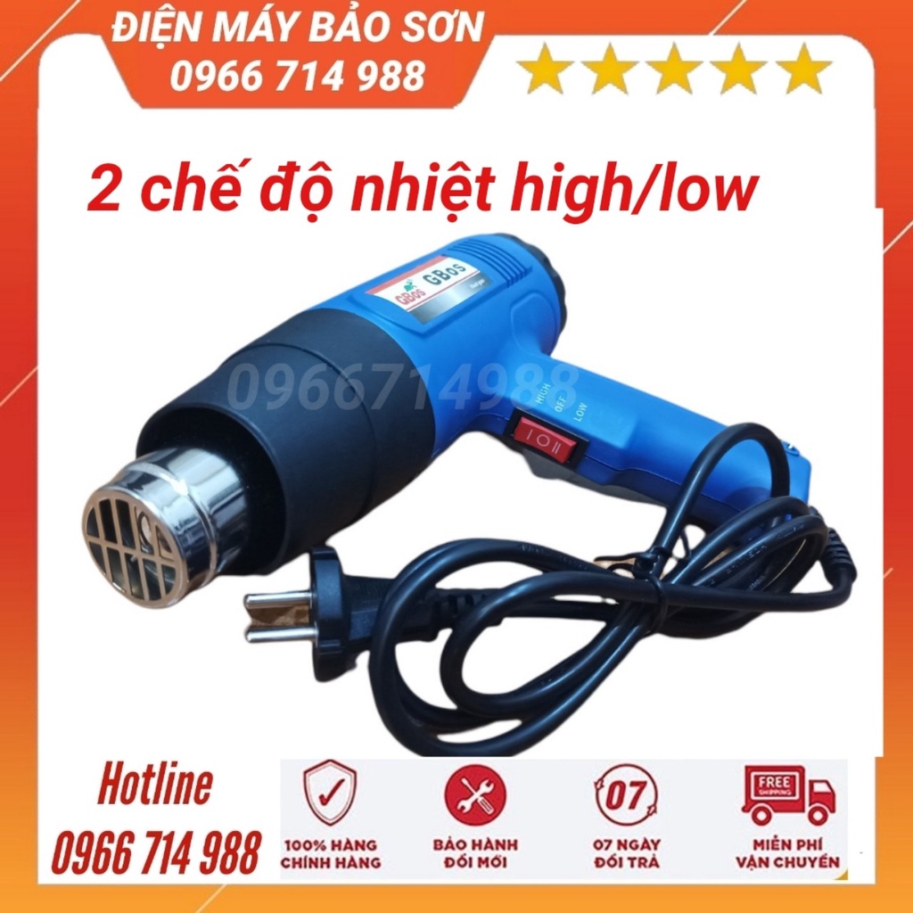 MÁY KHÒ NHIỆT CẦM TAY GBOSS-883 CÔNG SUẤT 1800W MÁY THỔI HƠI NÓNG MÀNG CO TẶNG 4 ĐẦU THỔI NHIỆT BẢO HÀNH 12 THÁNG