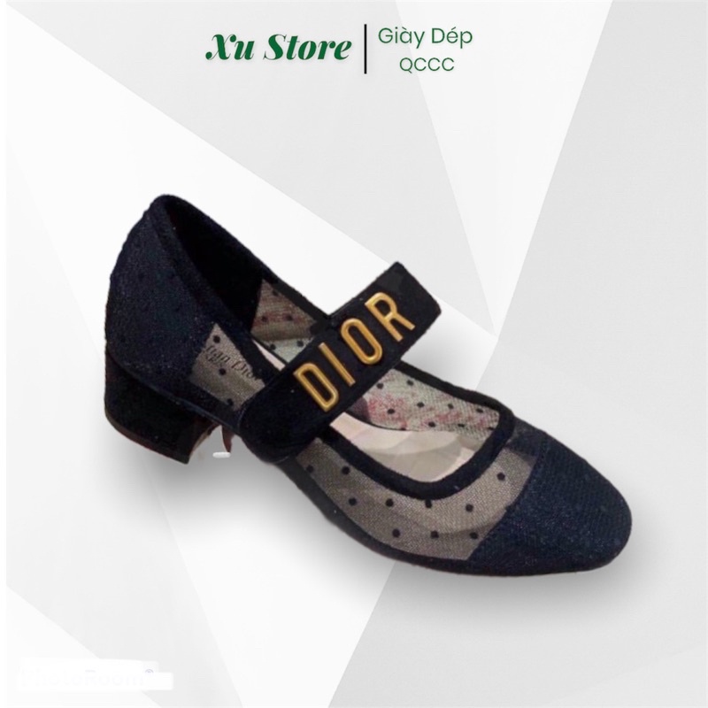 Giày Dior lưới chấm bi gót 4cm . hàng QCCC