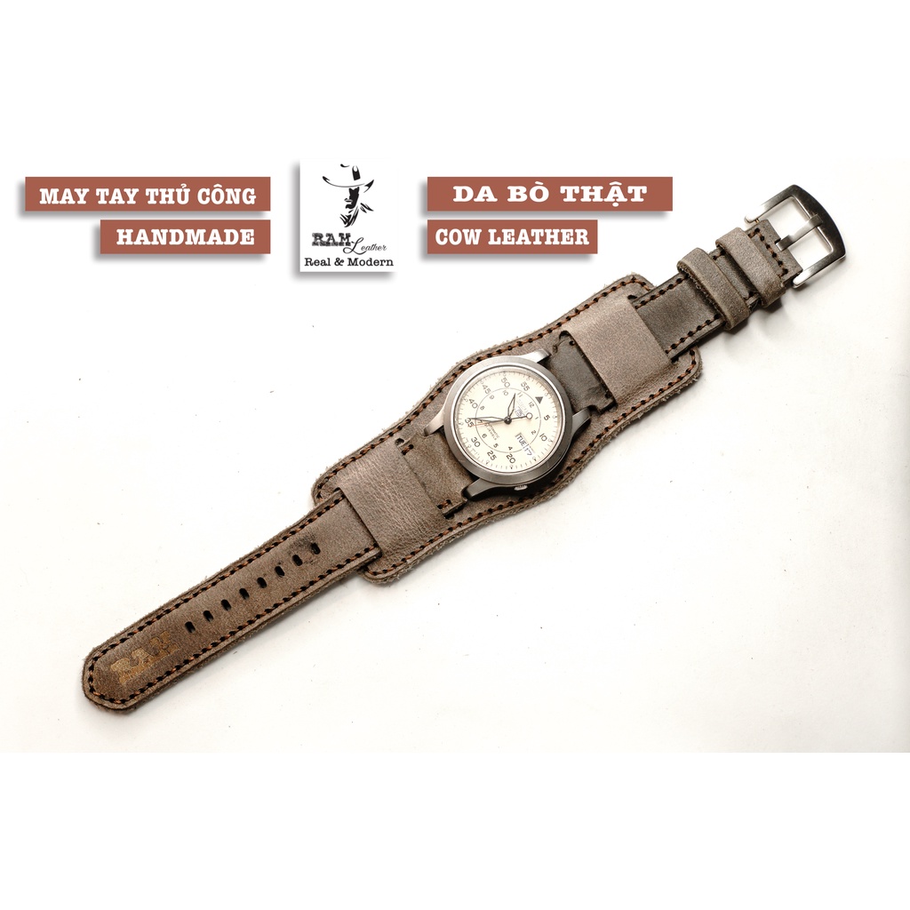 Combo Dây đồng hồ RAM Leather B2 cho CASIO 1200, AE 1200, 1300, 1100, A159 , A168 , Size 18 da bò xám