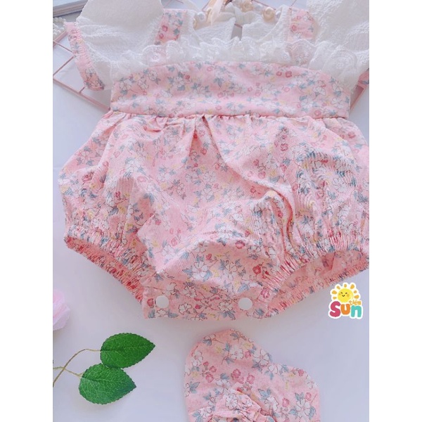 𝗧𝗮̣̆𝗻𝗴 𝘁𝘂𝗿𝗯𝗮𝗻 𝘃𝗮̀ 𝗴𝗶𝗮̀𝘆 𝘃𝗮̉𝗶 Body cho bé gái size 4-12kg  Vải thô hoa phối thô xốp mềm mát