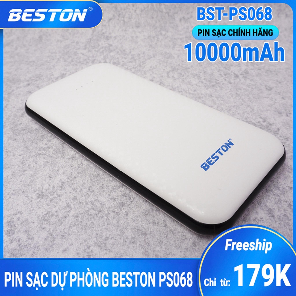 Pin sạc dự phòng BESTON 10.000mAh (power bank) PS068 có đèn hiển thị phần trăm pin, thiết kế đẹp (Hàng chính hãng)