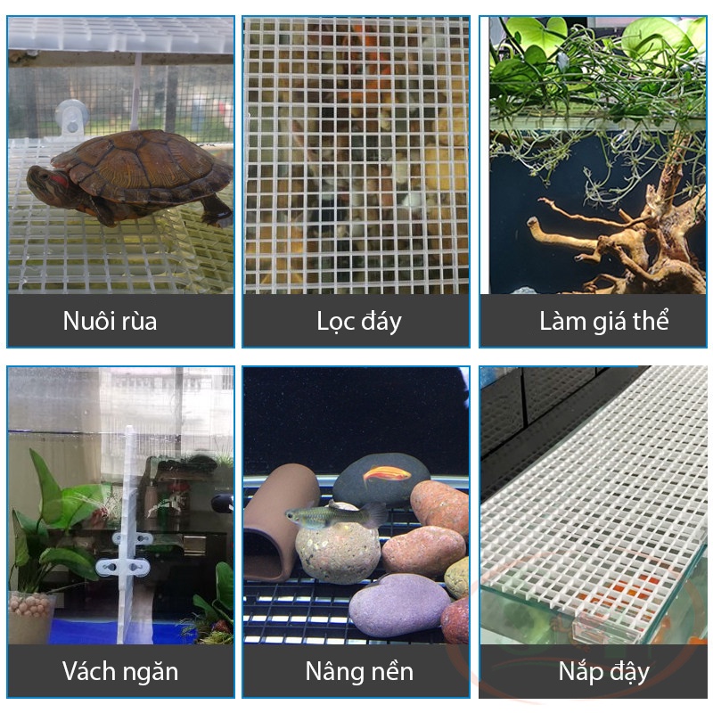 Vĩ nhựa lưới caro đa năng làm vách ngăn nắp đậy bể cá tường rêu bán cạn