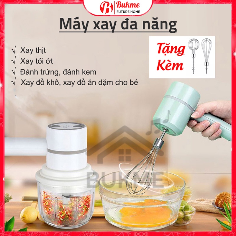 Máy xay thịt kèm đánh trứng mini sạc pin, xay thịt, xay tỏi ớt, xay đồ ăn dặm cho bé hiệu quả NB26