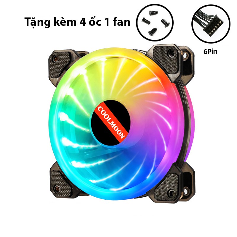 Bộ 7 Quạt Tản Nhiệt, Fan Case Coolmoon V2 Dual Ring Led RGB - Kèm Hub + Remote