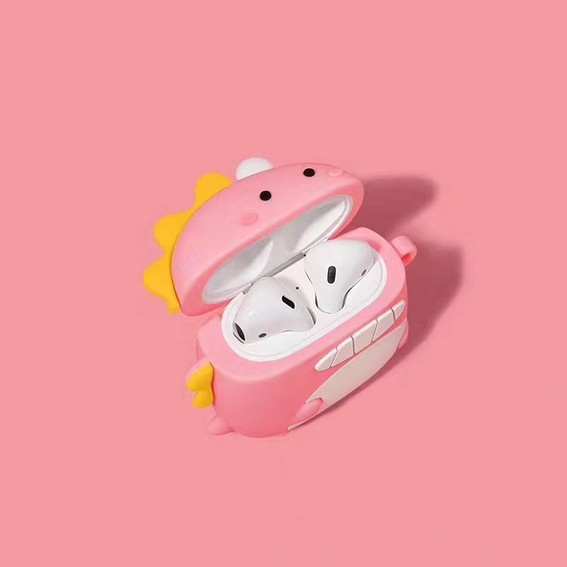 Case Airpods Bảo Vệ Tai Nghe Hình Khủng Long Cute 2Màu Xanh Lá/ Hồng - Phù Hợp Với Airpods 1-2 Siêu Cute Dễ Thương