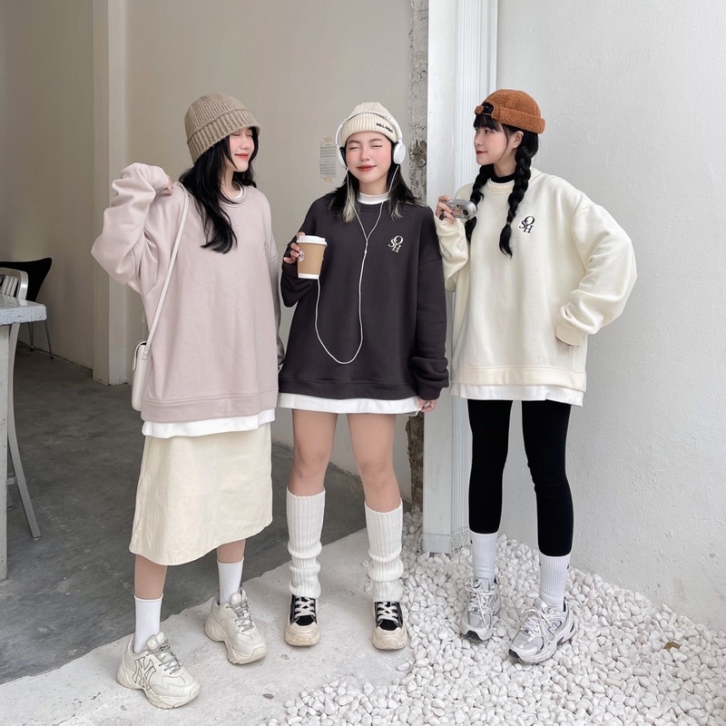 Áo sweater basic phối hai lớp (OHS SWEATER)