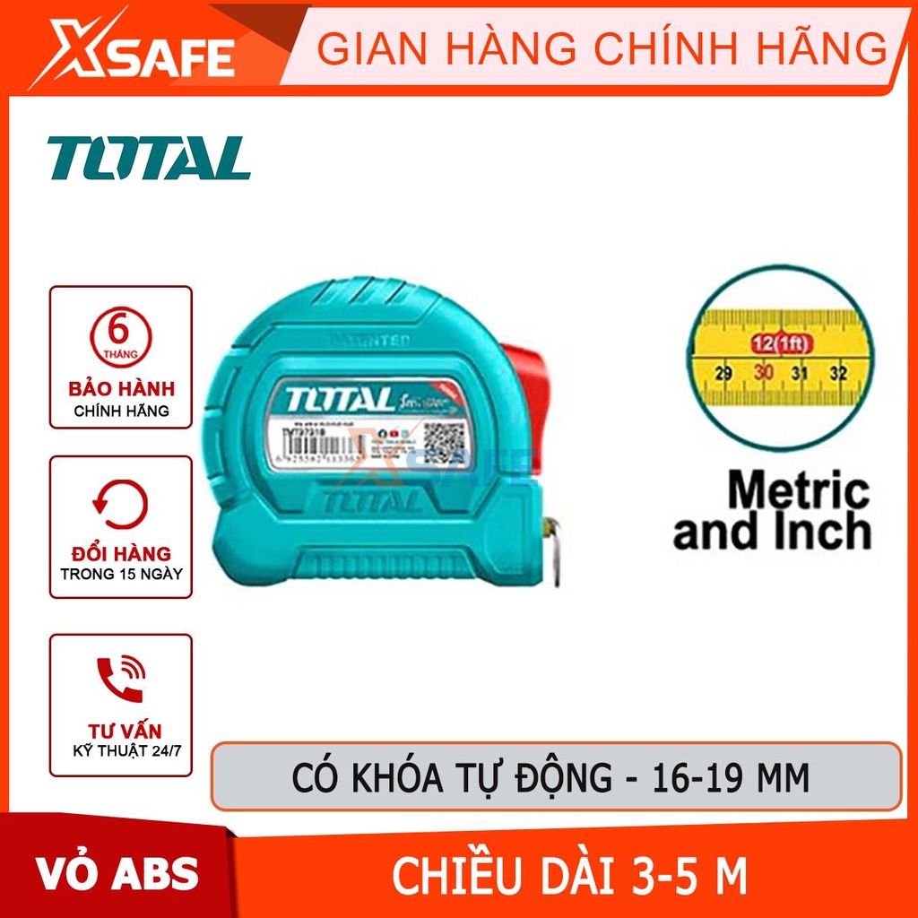 Thước cuộn thép TOTAL 2 phân loại 3mx16mm và 5mx19mm thước cuộn tự động nhựa ABS cứng cáp chống va đập [CHÍNH HÃNG]