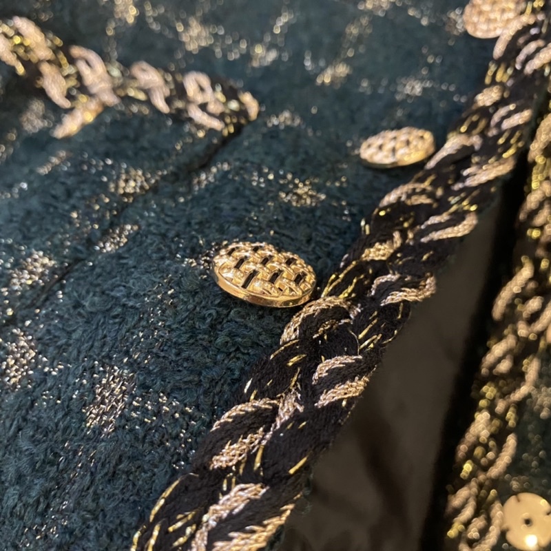 Áo Dạ Tweed Xanh Ngắn Cúc Bấm QCCC