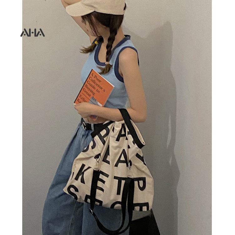 Túi Xách Canvas In Chữ Phong Cách Hàn Quốc Thời Trang Cho Nữ