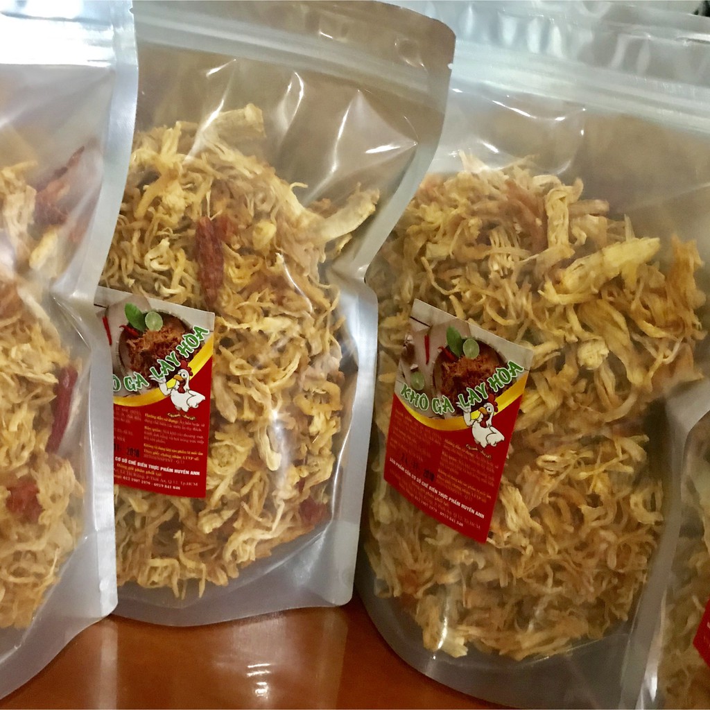 500gr Khô gà Bơ Tỏi cay Lày Hòa: 1 túi zipper 500gr