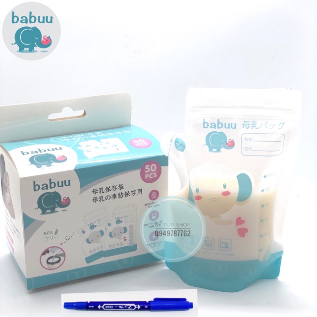 Tặng 01 bút ghi chú - Hộp 50 túi trữ sữa có vòi Babuu Baby