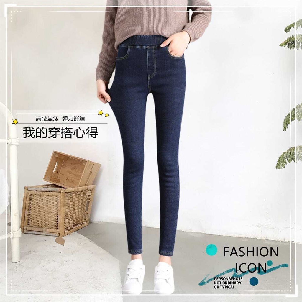 Quần Denim Lót Lông Cừu Dày Dặn Lưng Thun Cao Thời Trang Thu Đông Hàng Mới 20 Dành Cho Bạn Nữ