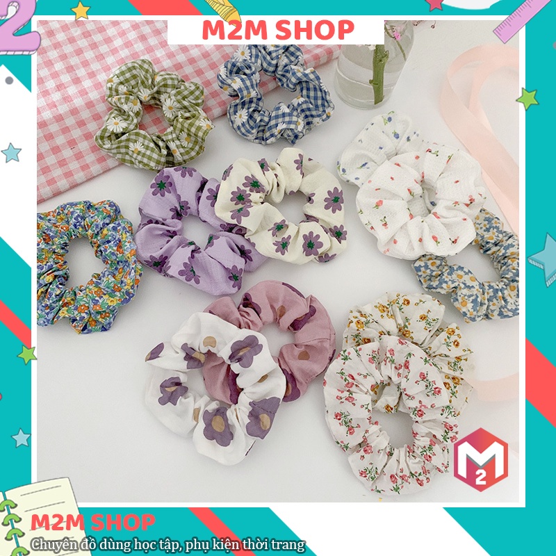 Dây buộc tóc scrunchie vải voan hình hoa thời trang