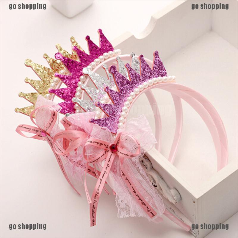 {go shopping}Girls Hair Bands Pearls Resin Lace Bow Ribbon Crown Princess Kids Accessories