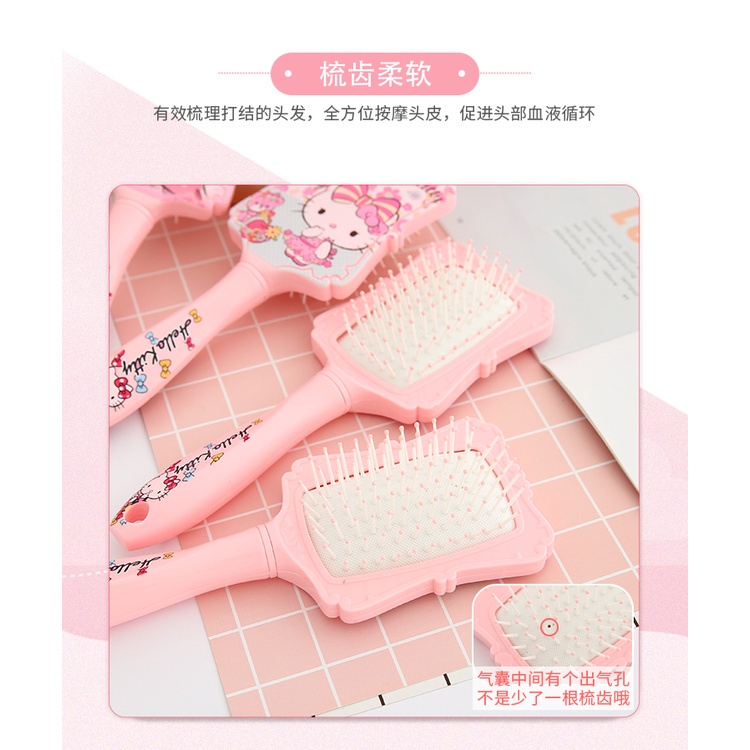 Hellokitty Đệm Lược Hoạt Hình Massage Lược Dễ Thương Trái Tim Nữ Tính Túi Khí Uốn Lược Tay Cầm Dài Lược Massage Làm Mịn Lược Massage Làm Tóc Lược Massage Da Đầu Lược Massage Tóc