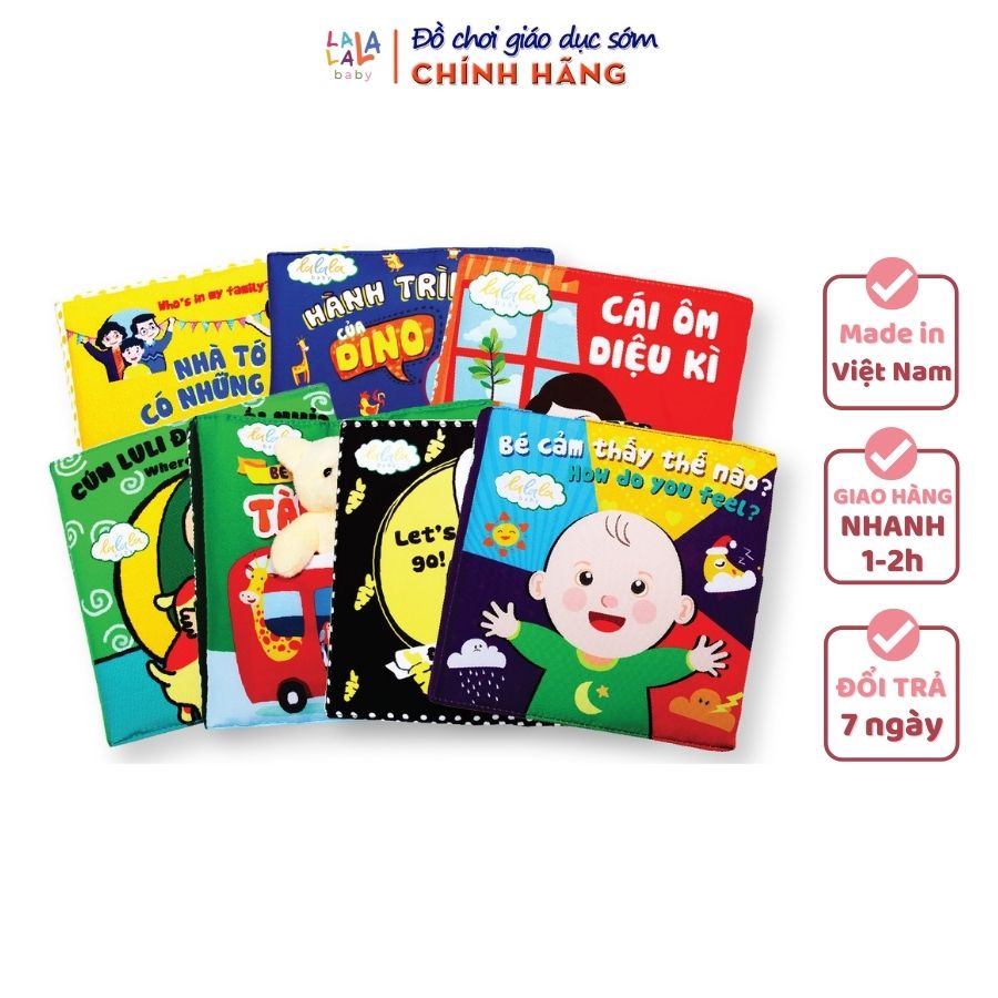 Sách vải đa tương tác Lalala Baby nhiều chủ đề, kích thước lớn 18x18cm