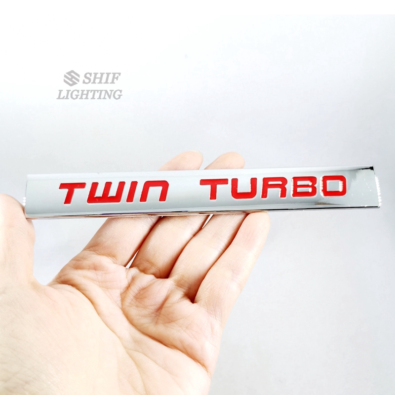 Logo họa tiết TWIN TURBO chất liệu kim loại trang trí xe hơi độc đáo