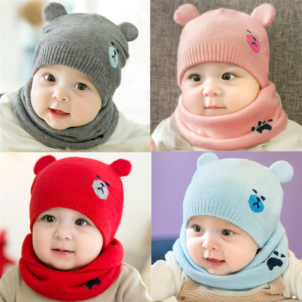 Bộ mũ len + khăn choàng giữ ấm cho bé trai và gái
